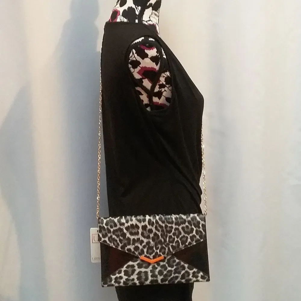 Urban Expressions Crossbody Clutch Convertible Leopard Snake Print Chain New OOS